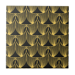 Azulejo De Cerâmica Art Deco - dourado - padrão preto