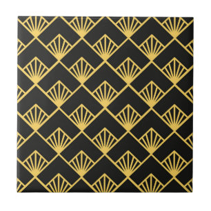 Azulejo De Cerâmica Art Deco - dourado - padrão preto