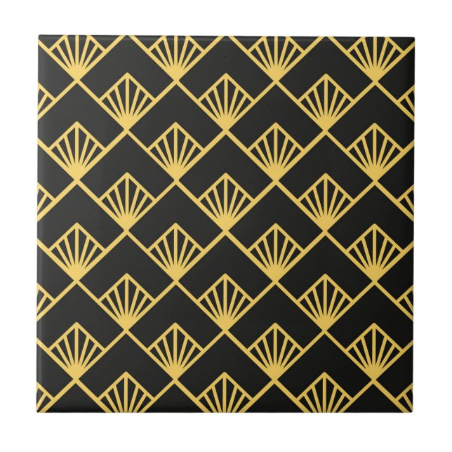 Azulejo De Cerâmica Art Deco - dourado - padrão preto (Frente)