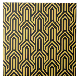Azulejo De Cerâmica Art Deco - dourado - padrão preto