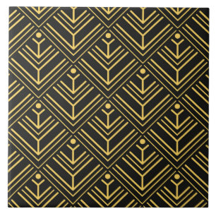 Azulejo De Cerâmica Art Deco - dourado - padrão preto