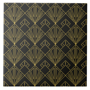 Azulejo De Cerâmica Art Deco - dourado - padrão preto