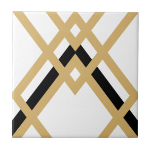 Azulejo De Cerâmica Art Deco Dourado Preto Geométrico Branco