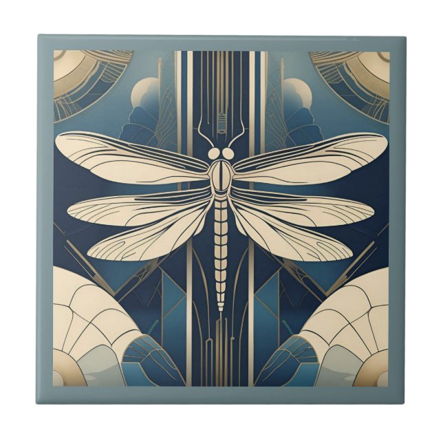 Azulejo De Cerâmica Art Deco Dragonfly (Frente)
