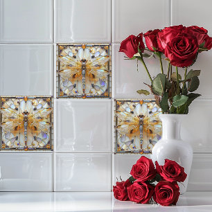Azulejo De Cerâmica Art Deco Dragonfly Preciosos De Vidro Estampados