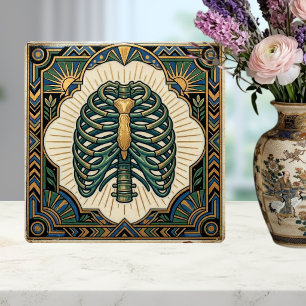 Azulejo De Cerâmica Art Déco Esqueleto Anatômico Costelas Verde