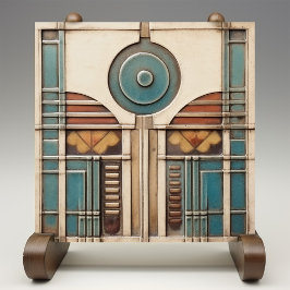 Azulejo De Cerâmica Art Deco Fan e Circle Teal Tan Rusty