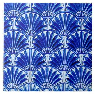 AZULEJO DE CERÂMICA  ART DECO FANS AZUL
