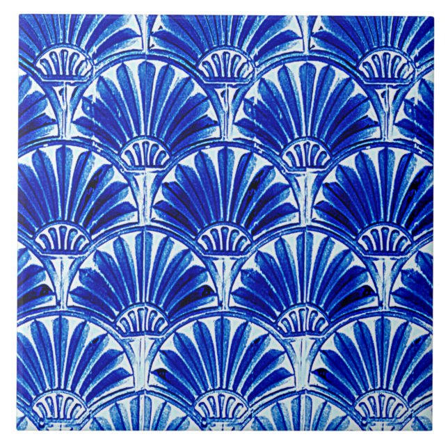 AZULEJO DE CERÂMICA  ART DECO FANS AZUL (Frente)