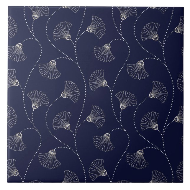 Azulejo De Cerâmica Art Deco Floral Fan Pattern  (Frente)