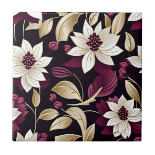 Azulejo De Cerâmica Art Deco Floral Sobre A Borgonha