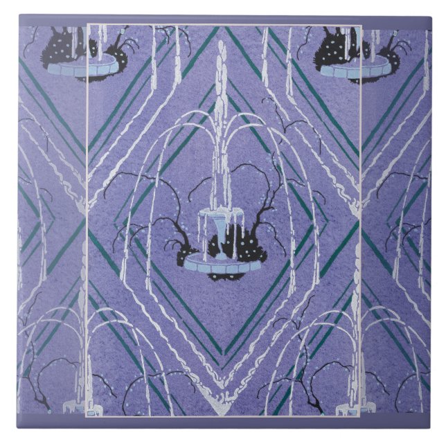 Azulejo De Cerâmica Art Deco Fountain in Blue (Frente)