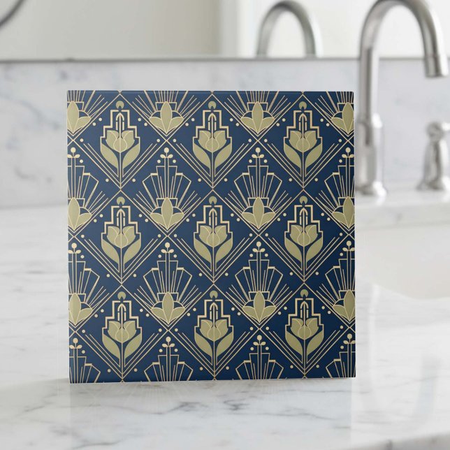 Azulejo De Cerâmica Art Deco Geometric Pat#6 olive navy ID1196 (Criador carregado)