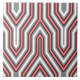 Azulejo De Cerâmica Art Deco Geométrico - coral, cinza e branco