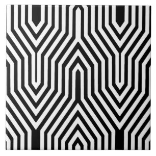 Azulejo De Cerâmica Art deco geométrico - preto e branco