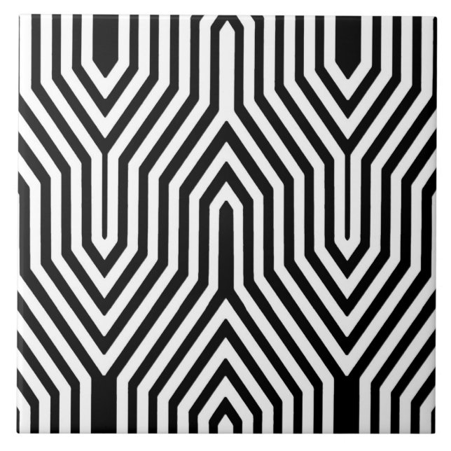 Azulejo De Cerâmica Art Deco Geométrico - preto e branco (Frente)