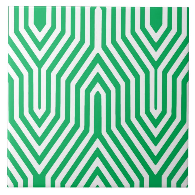 Azulejo De Cerâmica Art Deco Geométrico - verde-jade e branco (Frente)