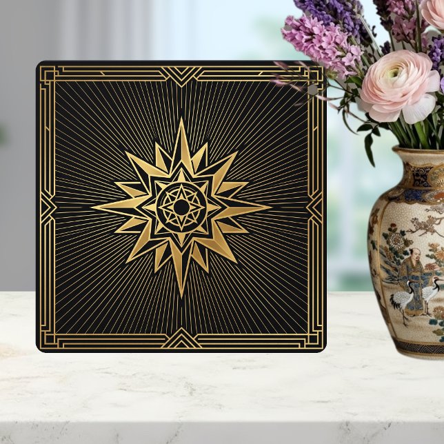 Azulejo De Cerâmica Art Deco Gold Sunburst Compass Graphic Black   (Criador carregado)