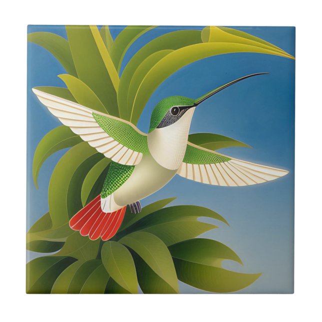 Azulejo De Cerâmica Art Deco Hummingbird (Frente)