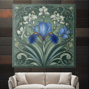 Azulejo De Cerâmica Art Deco Íris Azul Floral Motivos Botânico
