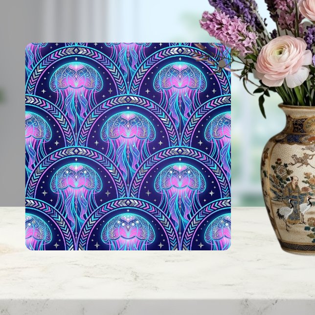 Azulejo De Cerâmica Art Deco Jellyfish Purple Pink Teal Geometric  (Criador carregado)