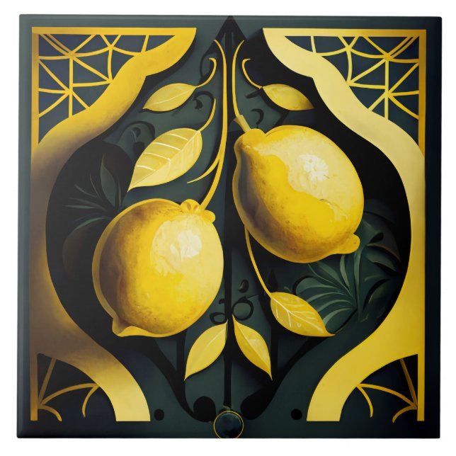 Azulejo De Cerâmica Art Deco Lemons (Frente)