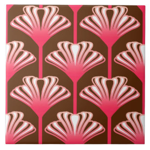 Azulejo De Cerâmica Art Deco Lily, Castanho Escuro e Coral Rosa