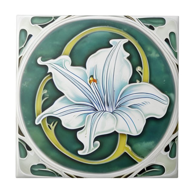 Azulejo De Cerâmica Art Deco Lírio Branco (Frente)