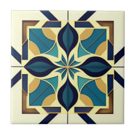Azulejo De Cerâmica Art Deco Marinho Floral
