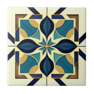 Azulejo De Cerâmica Art Deco Marinho Floral
