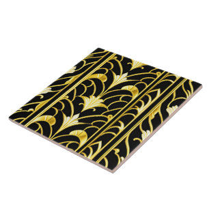 Azulejo De Cerâmica Art Deco Modern Black Dourado Collection
