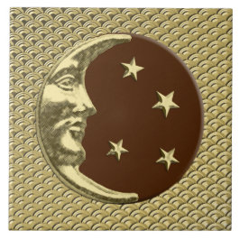 Azulejo De Cerâmica Art Deco Moon e estrelas - Chocolate Castanho e Do