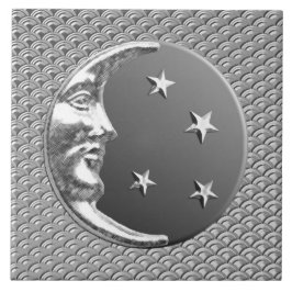 Azulejo De Cerâmica Art Deco Moon e estrelas - Cinzas/Cinzas e Prata