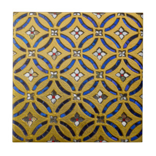 Azulejo De Cerâmica Art Deco Mosaico Dourado e Azul