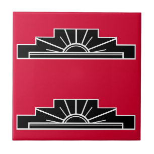 Azulejo De Cerâmica Art Deco Motif em B&W e vermelho