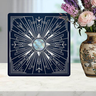 Azulejo De Cerâmica Art Deco Nautical Sunburst Navy Silver Ceramic 