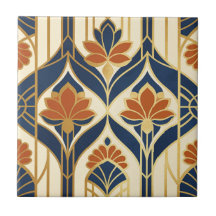 Art Deco Navy Terracota & Dourado Lótus