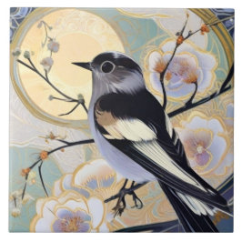 Azulejo De Cerâmica Art Deco Nouveau Bird em Branch Mutuamente Floral