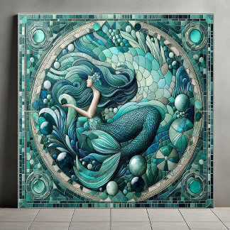 Azulejo De Cerâmica Art Deco Ocean Mermaid Aqua Blue Coral Mosaic Cool
