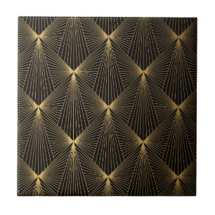 Azulejo De Cerâmica Art déco,ouro preto,elegante,chique,padrão,sofisti