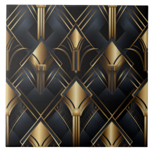 Azulejo De Cerâmica Art Deco Padrão, Efeito metálico, preto e ouro