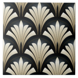 Azulejo De Cerâmica Art Deco Padrão, Folhas Negras e Beiges