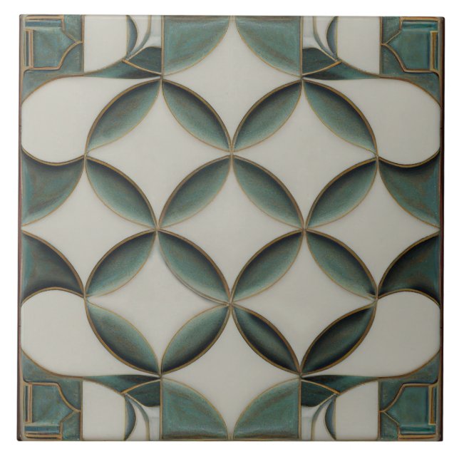 Azulejo De Cerâmica Art Deco Palavra Verde Padrão Art Nouveau (Frente)