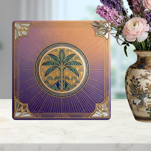 Azulejo De Cerâmica Art Deco Palm Tree Sunrise Gradient Ceramic Tile (Criador carregado)