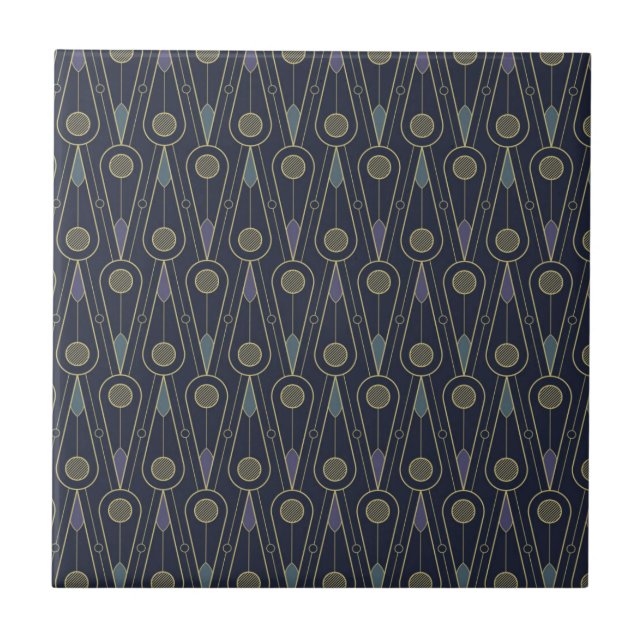 Azulejo De Cerâmica Art Deco pattern with geometric shapes in gold (Frente)