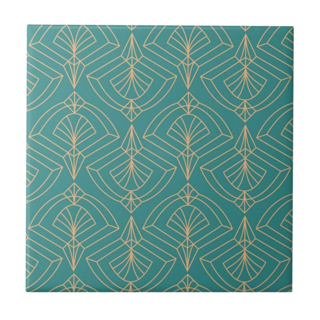 Azulejo De Cerâmica Art Deco pattern with gold geometric shapes  (Frente)