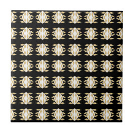 Azulejo De Cerâmica Art Deco Preto - Dourado Padrão Gráfico Branco