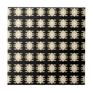 Azulejo De Cerâmica Art Deco Preto - Dourado Padrão Gráfico Branco