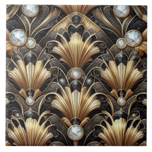 Azulejo de Cerâmica Art Déco Preto e Dourado de Lu
