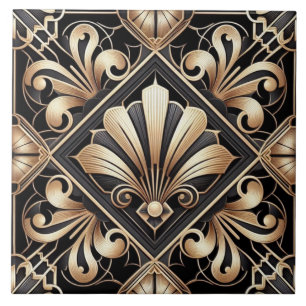 Azulejo de Cerâmica Art Déco Preto e Dourado de Lu